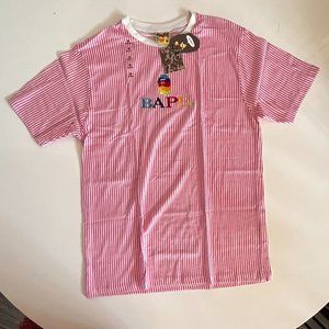 Bape Pink Stripe Shirts with multi color logo